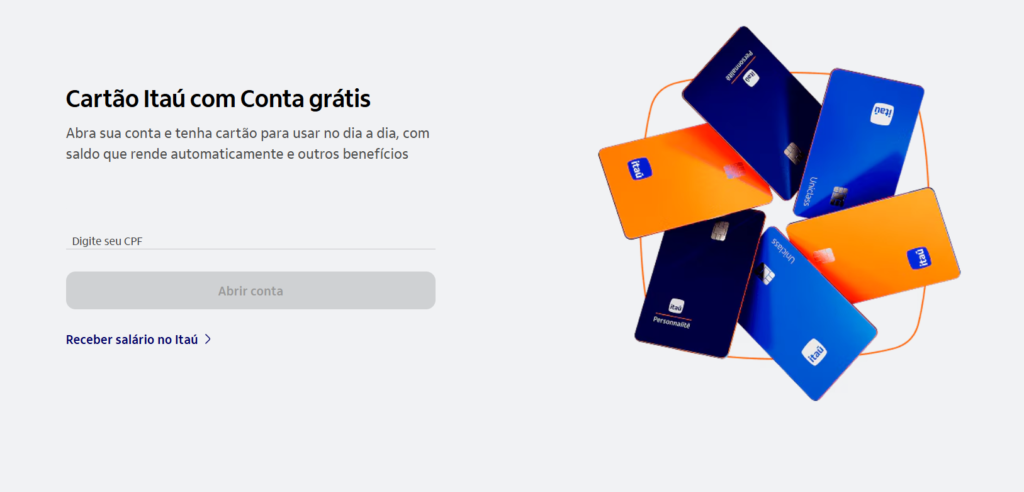 tela de computador aberta na página de abrir conta no itaú